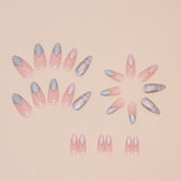 VIBEFICANT GLAZE 3D Pastel Pink & Blue Cute  Medium Almond Stick On Nails